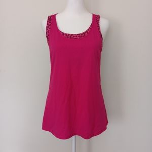 lululemon pink tank top with built in polka dot/cheetah print sports bra